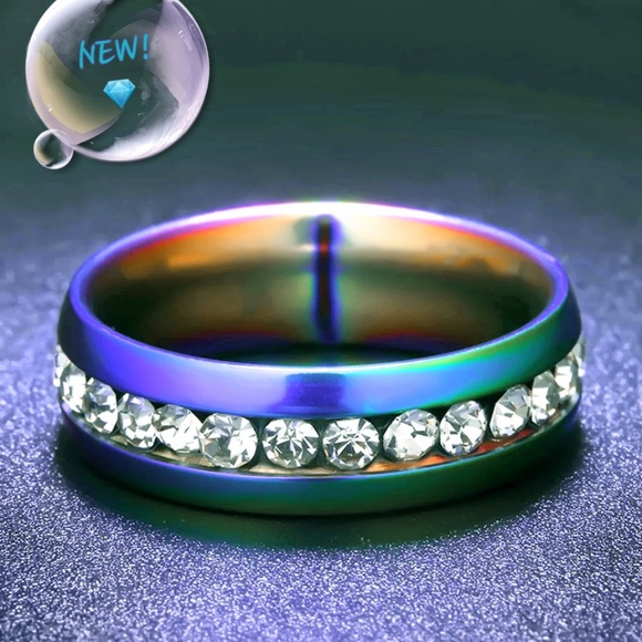 Iridescent Rainbow band Ring with zircon inlay NWT - Picture 7 of 11